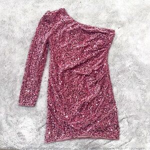 Elegant One-Shoulder Sequin Dress - Pink